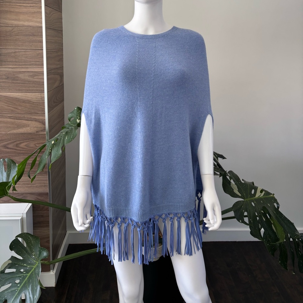 Pinotti Cashmere / Wool Leather Fringed Poncho Periw Nkle O/S NWT♥️